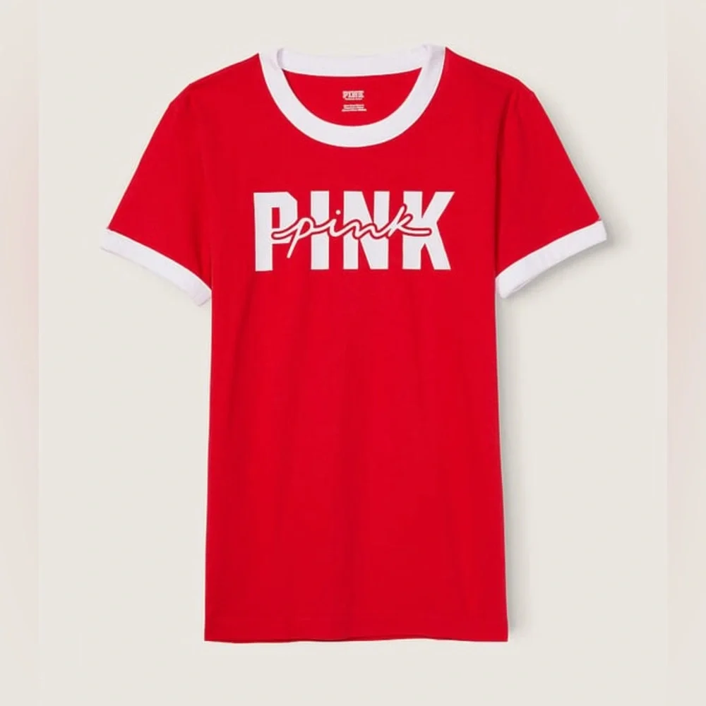 VS VICTORIAS SECRET PINK CAMPUS SHORT SLEEVE TEE TOP PIN UP RED XXL